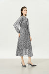 Grey Sheer Tie-Neck Floral Midi Dress