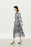 Grey Sheer Tie-Neck Floral Midi Dress