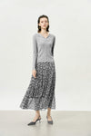 Grey Floral Multi-Layered Midi Skirt