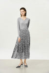 Grey Floral Multi-Layered Midi Skirt