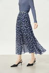 Navy Floral Multi-Layered Midi Skirt