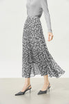 Grey Floral Multi-Layered Midi Skirt