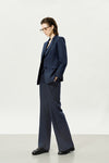 Navy High-Waisted Loose Straight Leg Suit Pants