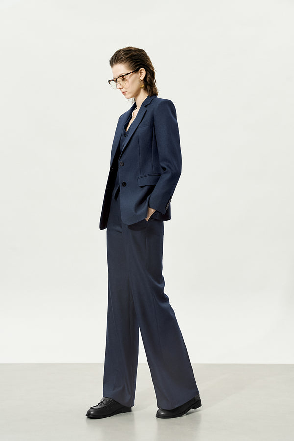 Navy High-Waisted Loose Straight Leg Suit Pants
