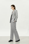 Grey High-Waisted Loose Straight Leg Suit Pants