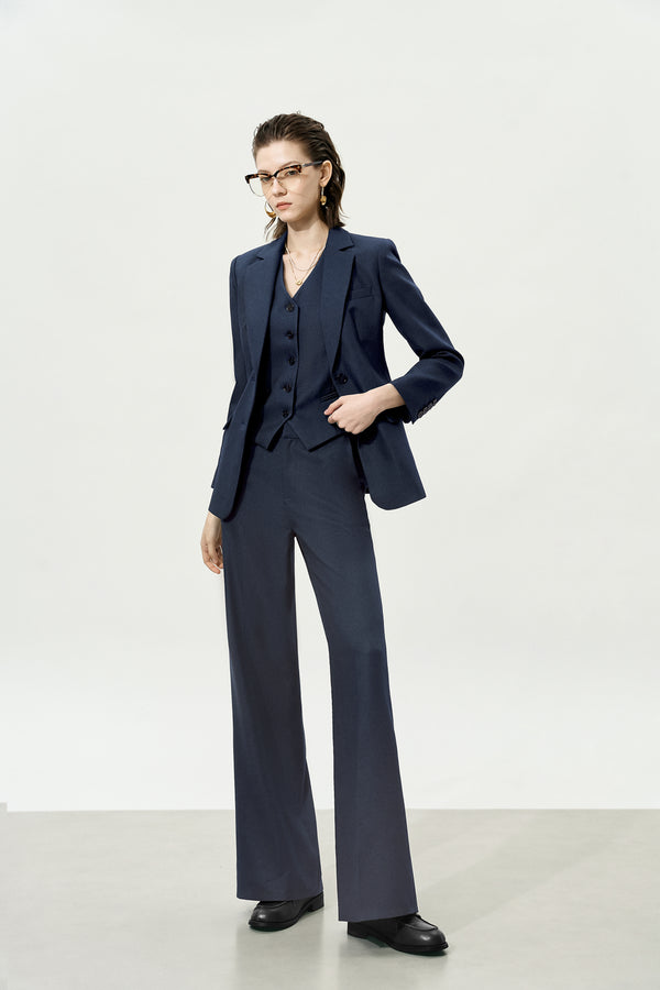 Navy High-Waisted Loose Straight Leg Suit Pants