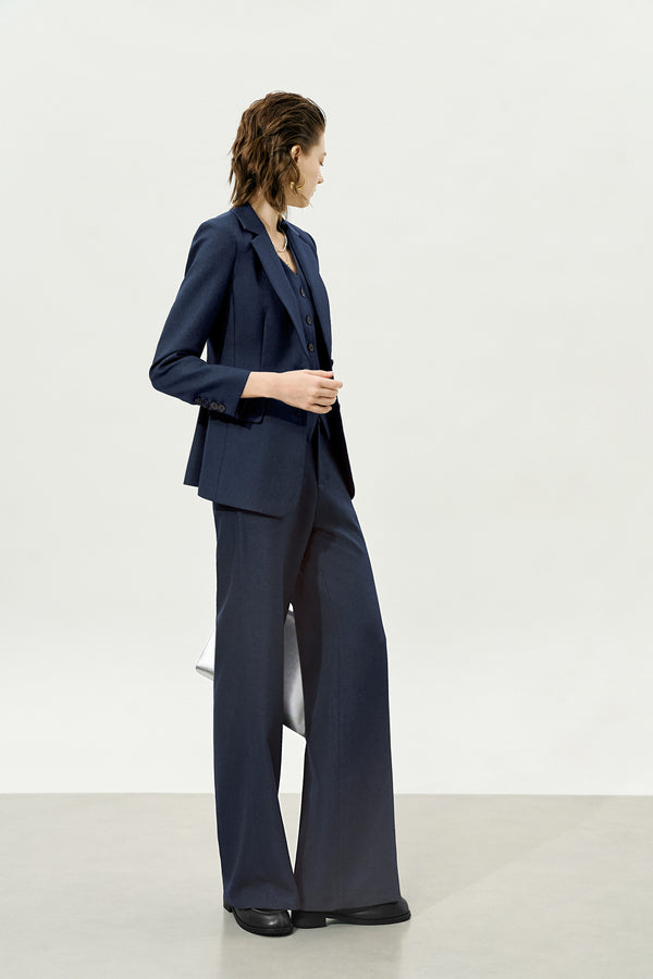 Navy High-Waisted Loose Straight Leg Suit Pants