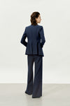 Navy High-Waisted Loose Straight Leg Suit Pants