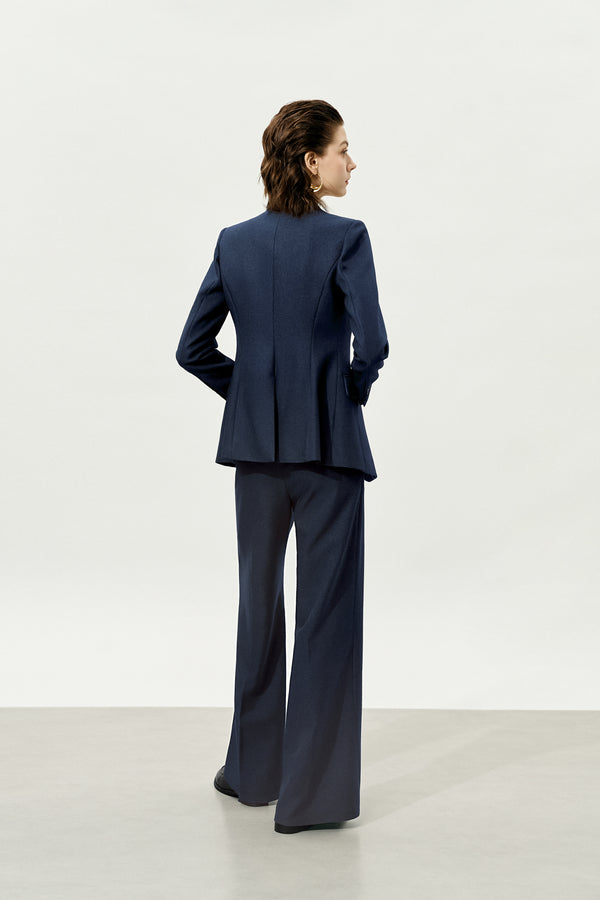 Navy High-Waisted Loose Straight Leg Suit Pants