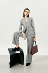 Grey High-Waisted Loose Straight Leg Suit Pants