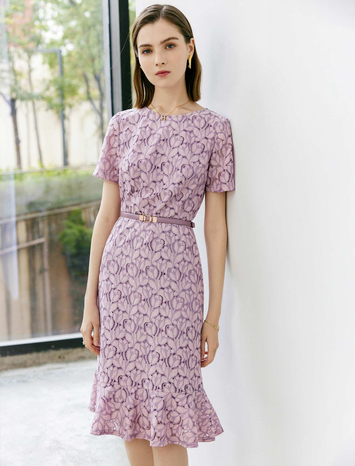 Lilac Lace Mermaid-Hem Dress