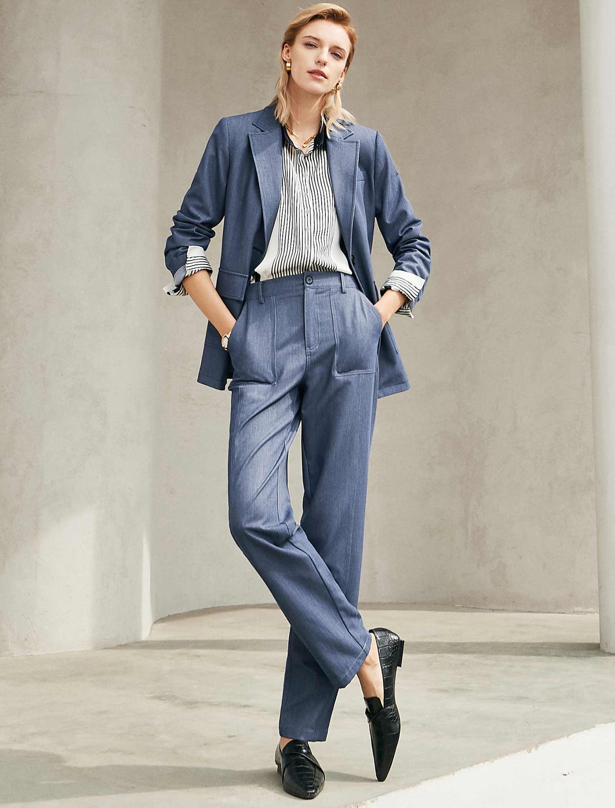 Striped Contrast Collar Shirt