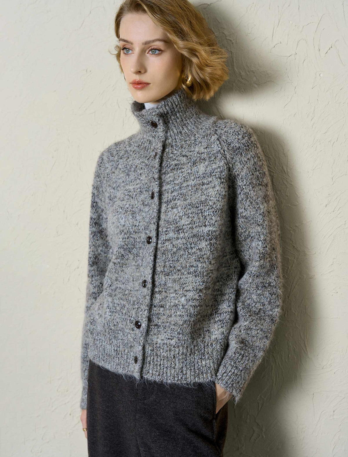 Fuzzy Button-Front Shirt Cardigan