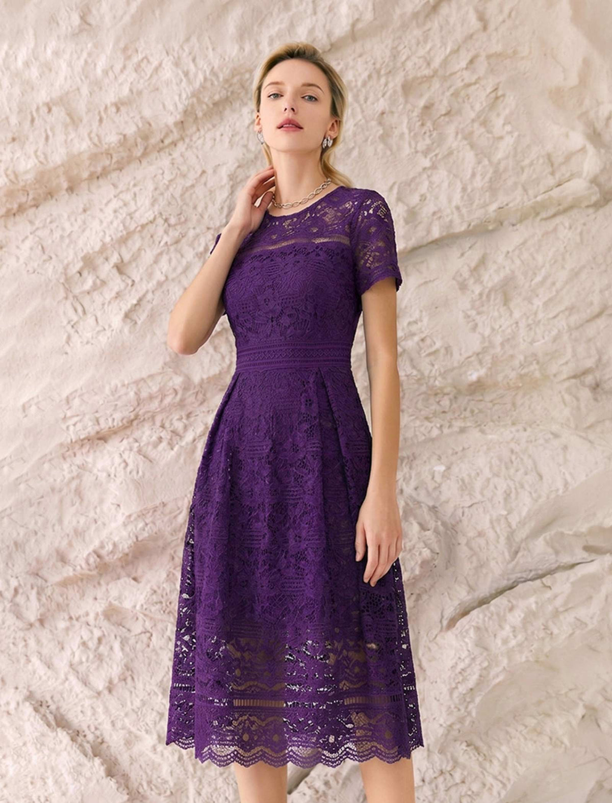 Vintage Lace Waist-Cinched Ruffle Dress