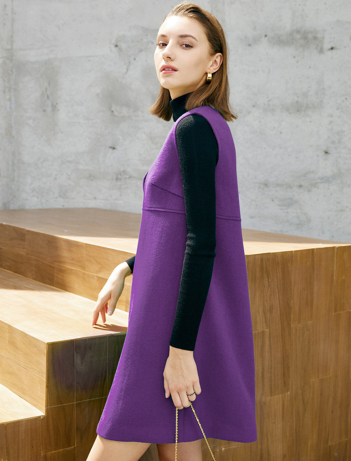 Wool Blend Knit V-Neck Sleeveless Dress