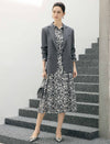Abstract Floral Print Belted Long Sleeve Midi Shirt Dress