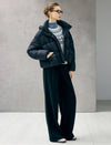 Hooded Drawstring Snap-Front Pocket Cropped Puffer Jacket