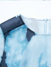 Blue Tie-Dye Print Chiffon Midi Dress