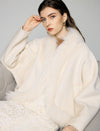 Wool Blend Plush-Collar Open-Front Cropped Jacket