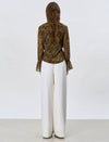 Brown Paisley Print Ruffle Chiffon Blouse