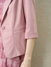 Dusty Pink Single Button Rolled Cuff 3/4 Sleeve Blazer