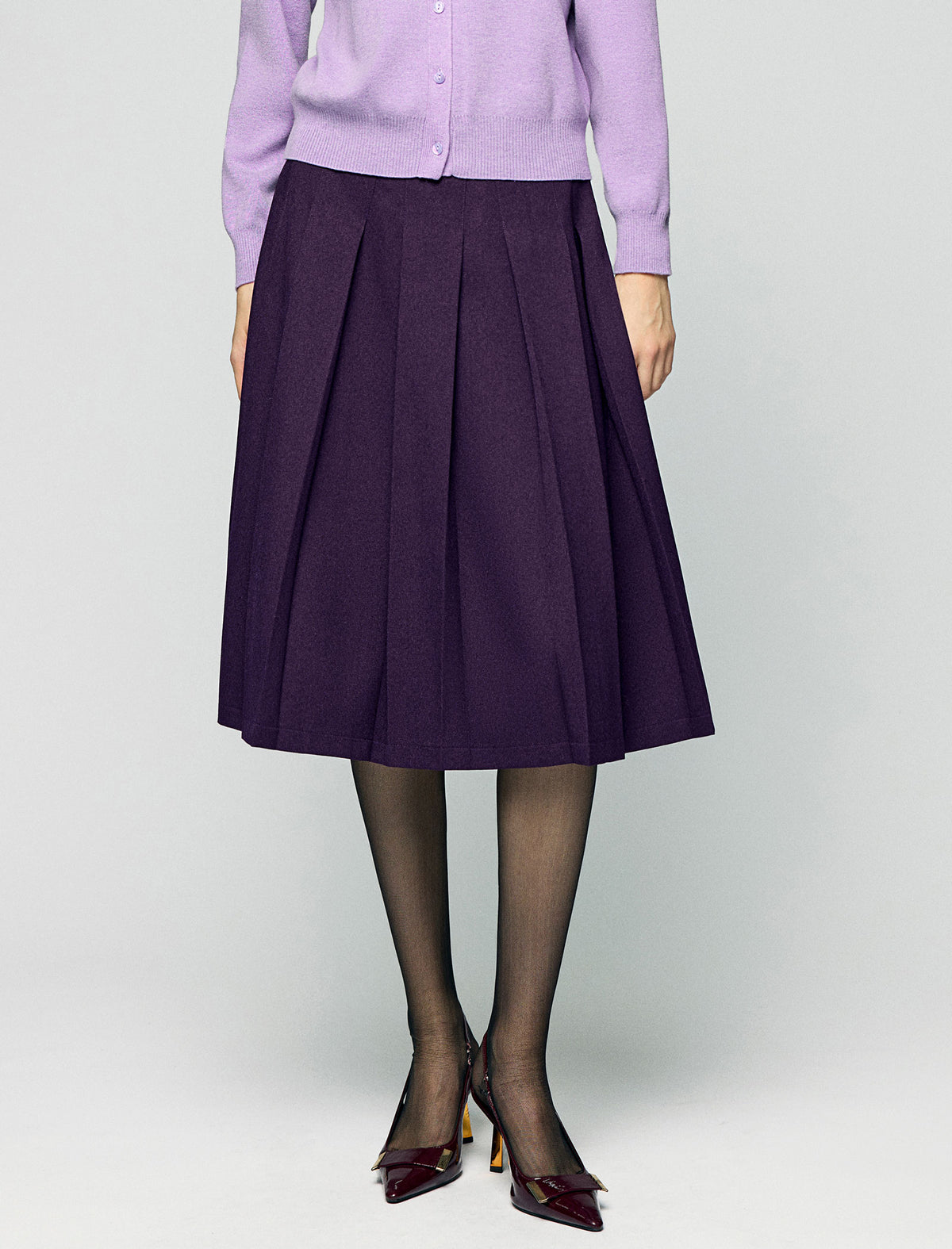Vintage A-Line Pleated Midi Skirt