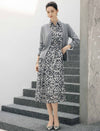 Abstract Floral Print Belted Long Sleeve Midi Shirt Dress