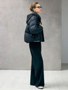 Hooded Drawstring Snap-Front Pocket Cropped Puffer Jacket