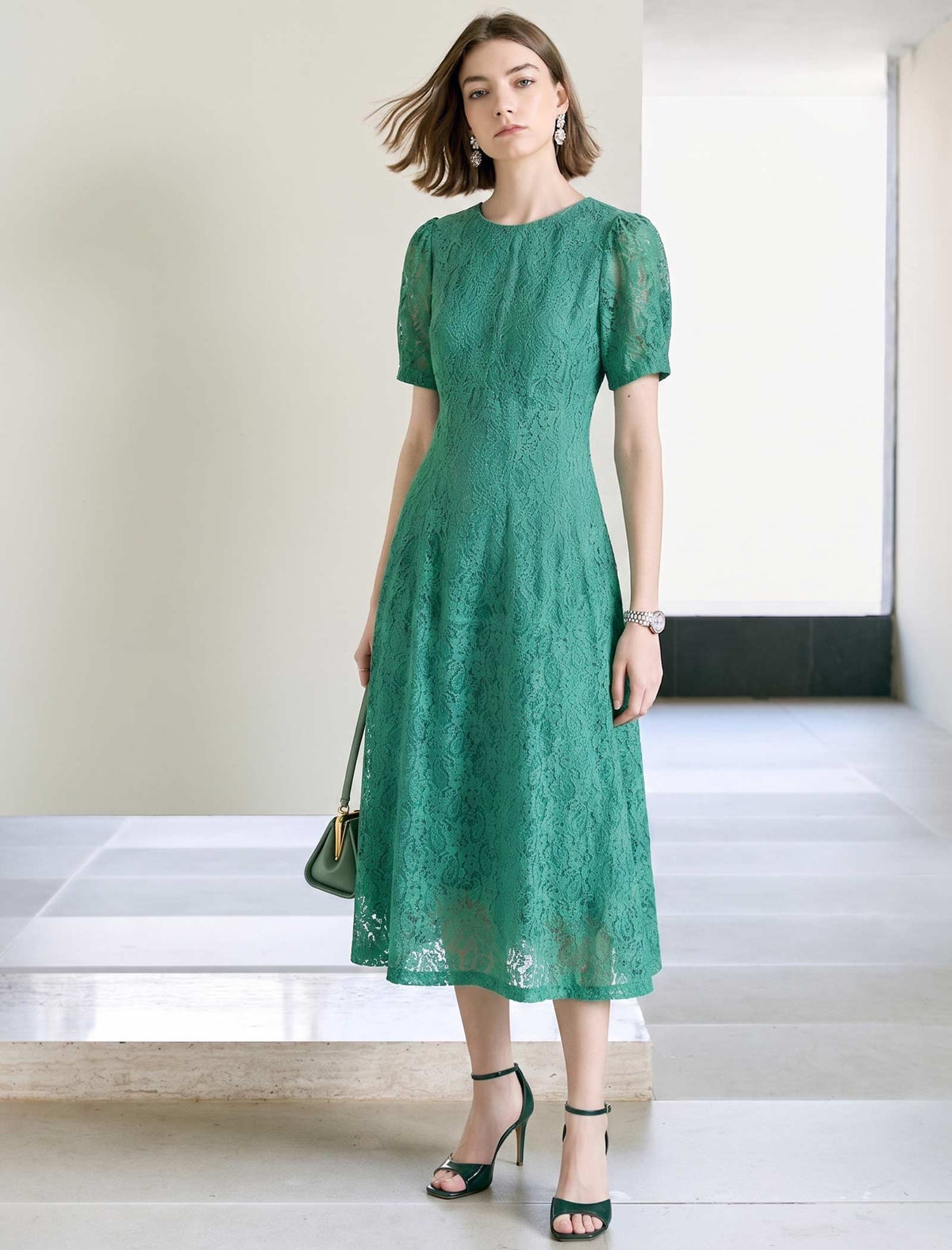 Light Blue Lace A-Line Midi Dress