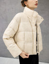 Textured Stand-Collar Zip-Front Pocket Cropped Puffer Jacket