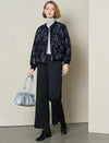 Black Textured Jacquard Floral Bomber Jacket