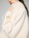 Wool Blend Plush-Collar Open-Front Cropped Jacket