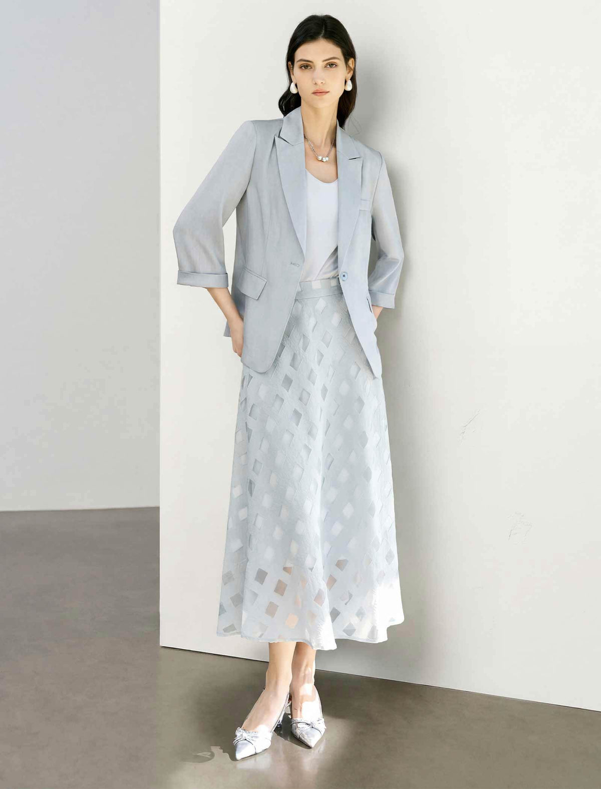 Light Grey Three-Quarter Sleeve Blazer