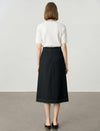 Black Contrast Stitch Midi Wrap Skirt