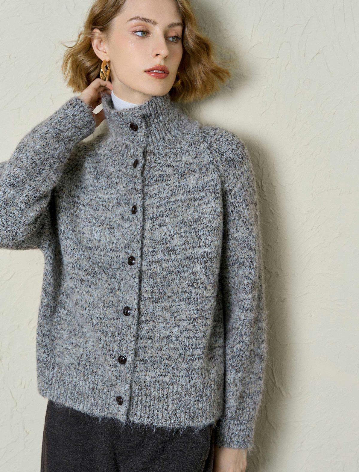 Fuzzy Button-Front Shirt Cardigan