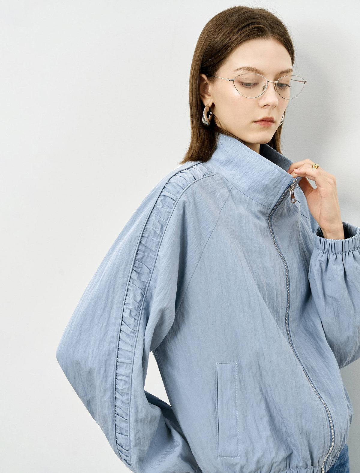Stand Collar Zip Front Utility Jacket Coat