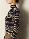 Zebra Print Mock-Neck Long-Sleeve Knit Top