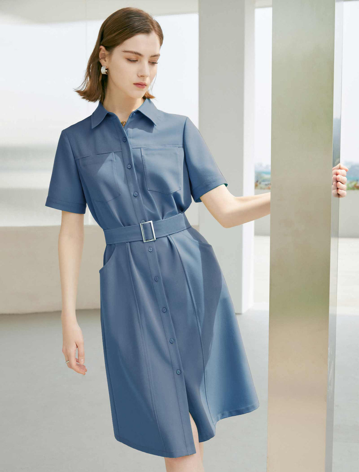 Waist-Cinched Shirt Dress