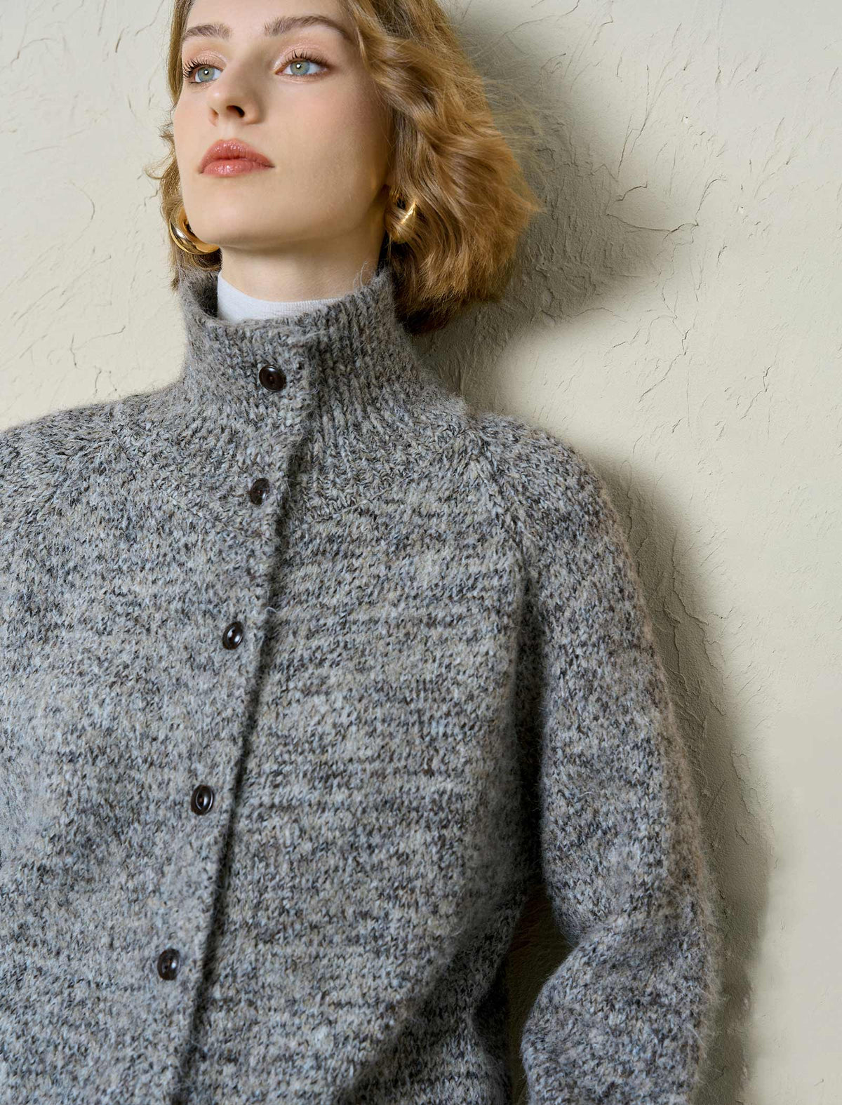 Fuzzy Button-Front Shirt Cardigan