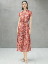 Rust Red Tie-Dye Floral Print Button-Down Midi Shirt Dress