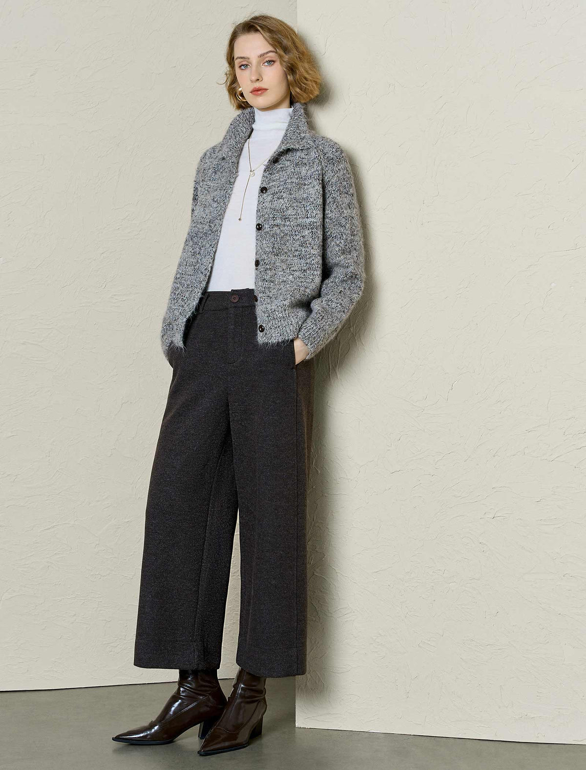 Fuzzy Button-Front Shirt Cardigan