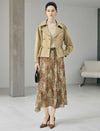 Abstract Print Pleated A-Line Midi Skirt