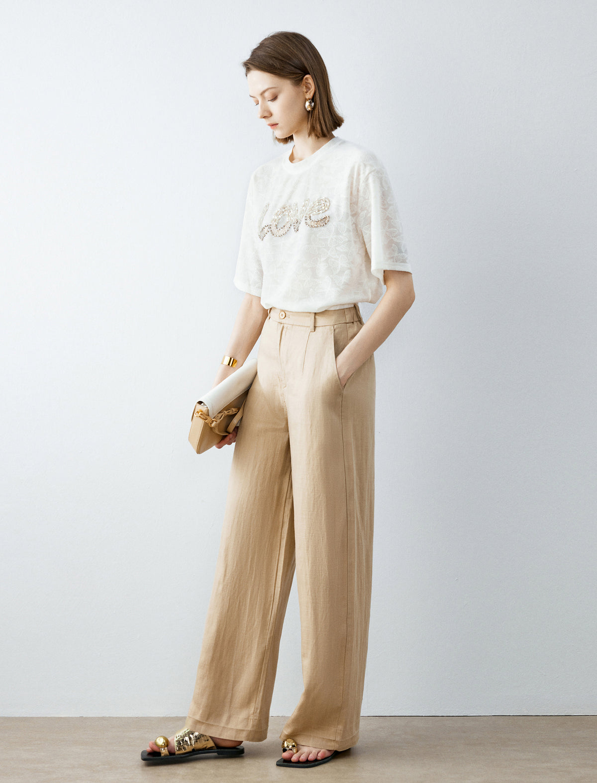 Tencel Blend High Waist Wide Leg Pants