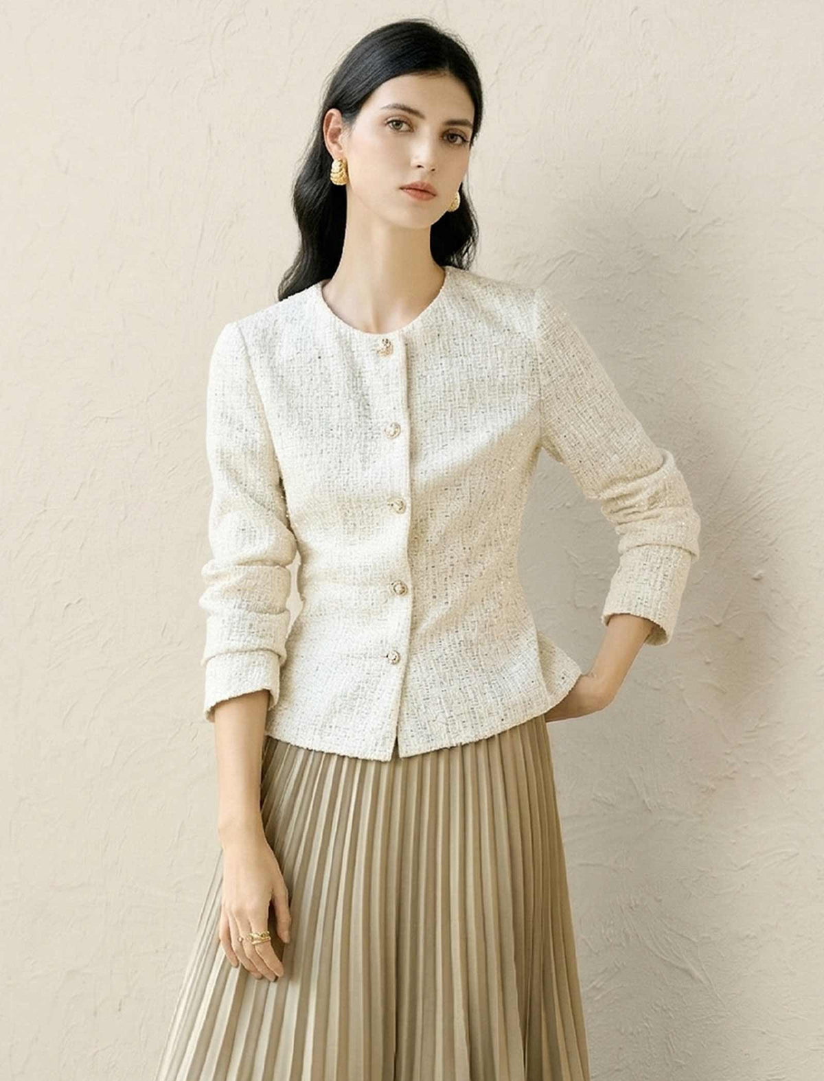 Ivory Sequin Lace Cropped Jacket