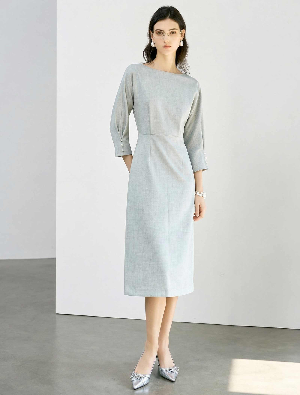 Boat Neck Midi Sheath Dress