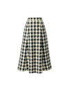 High Waist Pleated Houndstooth Midi Skirt