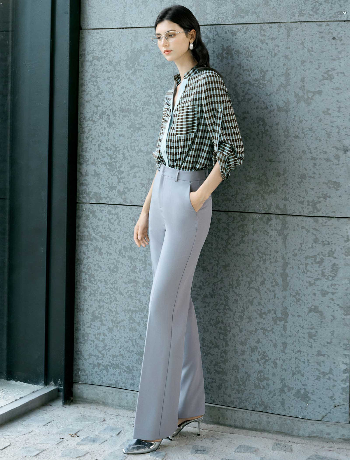 High-Rise Wide Flare Dress Pants