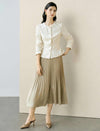 Camel Satin Pleated Midi Skirt