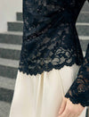 Floral Lace Scalloped Hem Long Sleeve Blouse