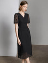 Lace Floral V-Neck Puff Sleeve Midi Dress